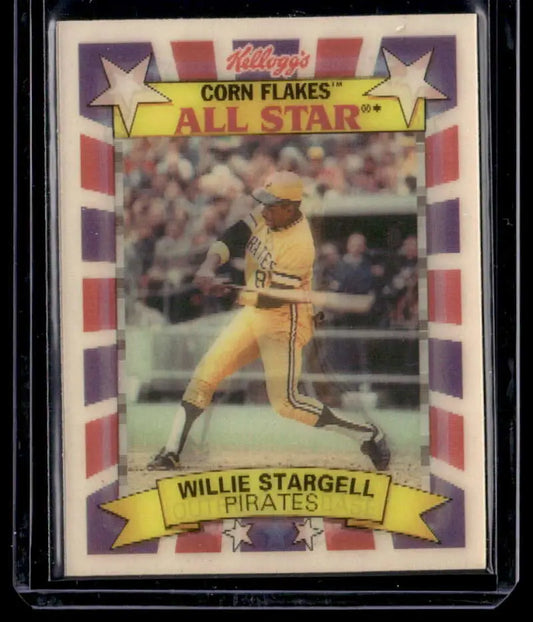 Kellogg’s Frosted Flakes baseball card of Willie Stargell in yellow uniform mid-swing