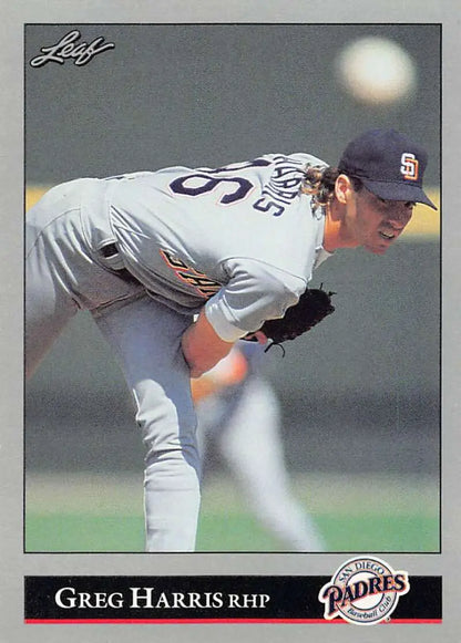 Greg Harris pitching for the San Diego Padres in white uniform number 53