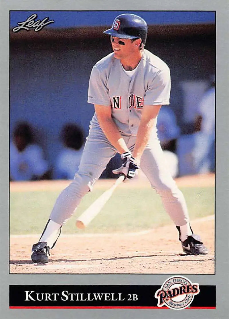 Baseball card of San Diego Padres player Kurt Stillwell in batting stance