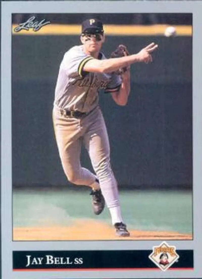 Baseball card of Jay Bell from the Pittsburgh Pirates in throwing motion