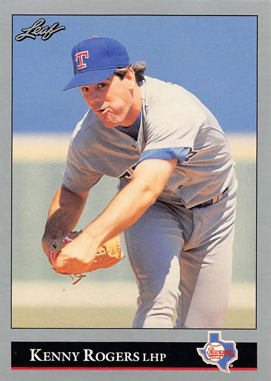 Kenny Rogers pitching in Texas Rangers uniform on 1992 Leaf baseball card