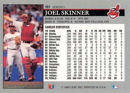 Cleveland Indians Baseball Card featuring Joel Skinner with career stats on the back