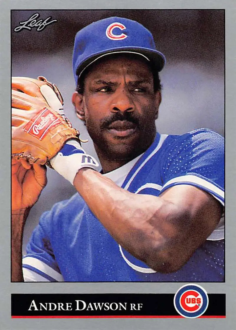 1992 Leaf #183 Andre Dawson Chicago Cubs Baseball Card in blue uniform with glove