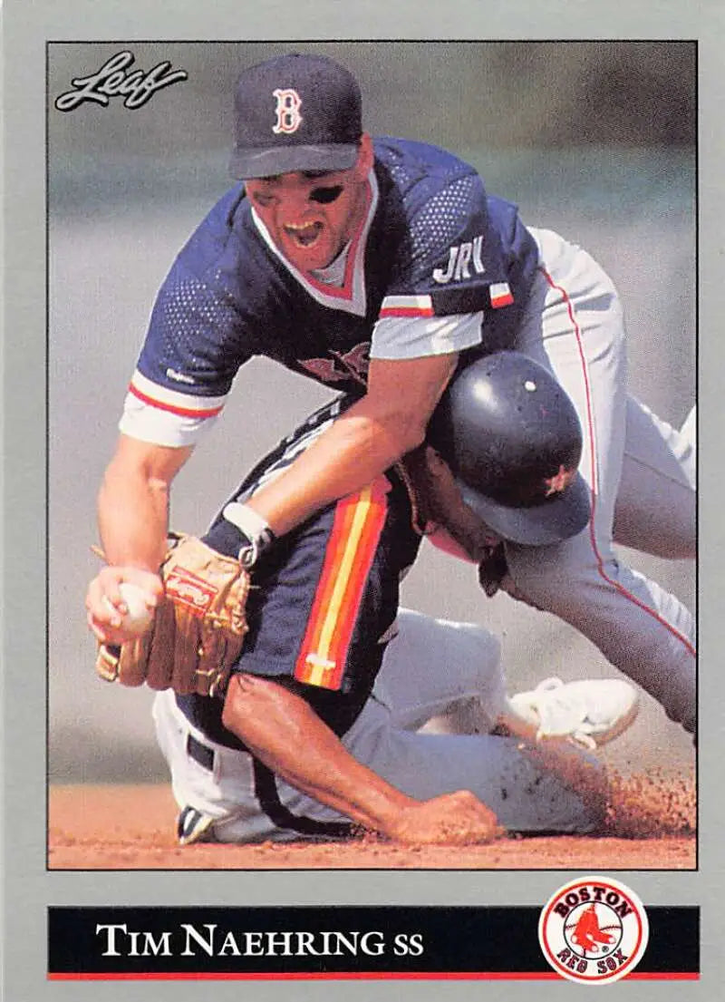 Boston Red Sox Tim Naehring baseball card depicting a defensive play at second base