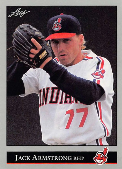 Cleveland Indians player Jack Armstrong in white uniform on 1992 baseball card