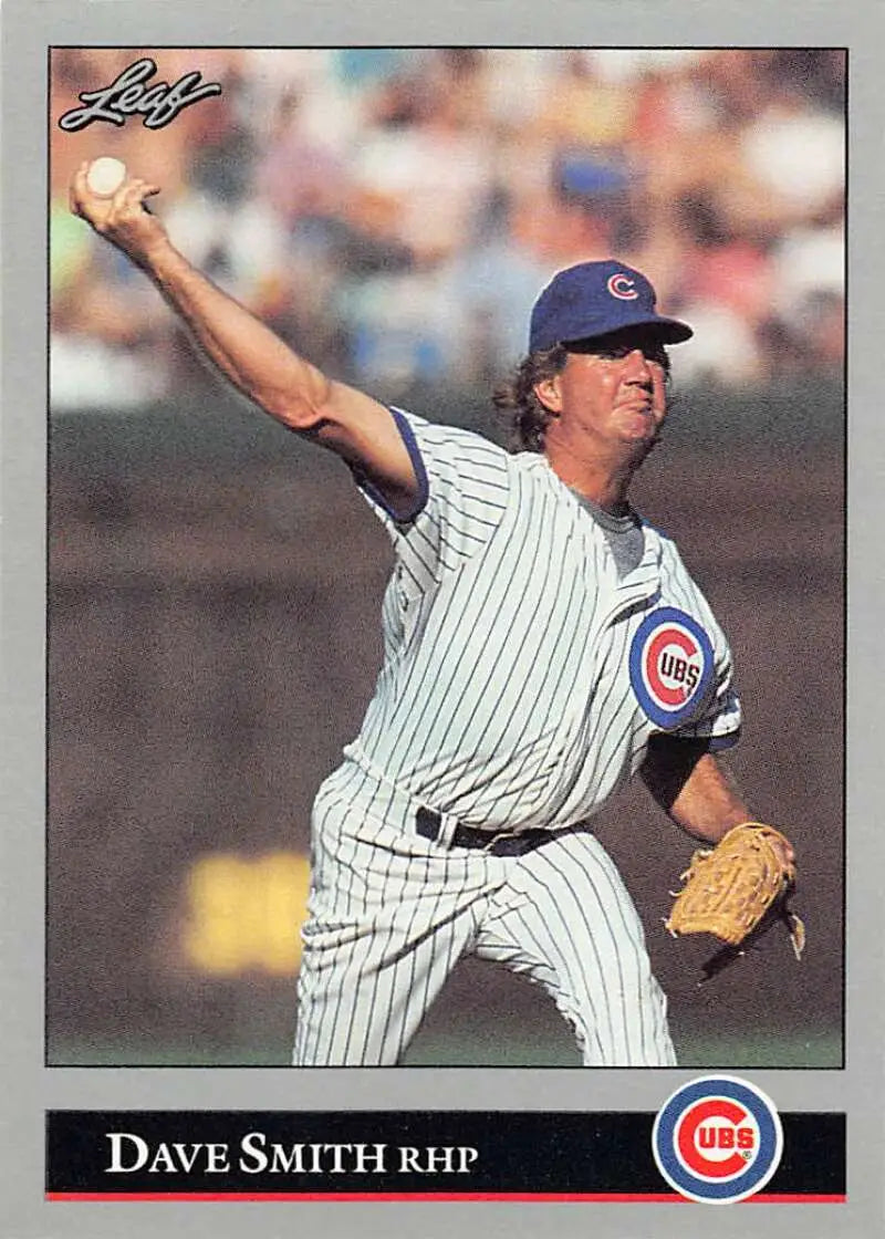 Dave Smith pitches for the Chicago Cubs in a classic baseball card image