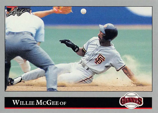 Willie McGee sliding into base for the San Francisco Giants during a baseball game