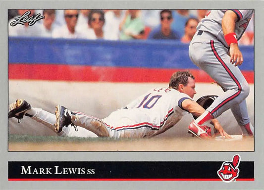 Mark Lewis sliding into base in a game featured on Cleveland Indians baseball card