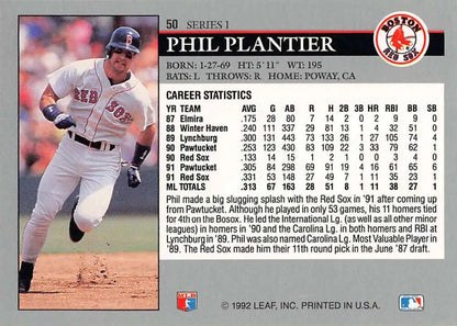 Baseball card featuring Phil Plantier of the Boston Red Sox running on the field