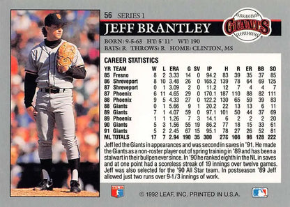 Jeff Brantley San Francisco Giants baseball card with career statistics on the back