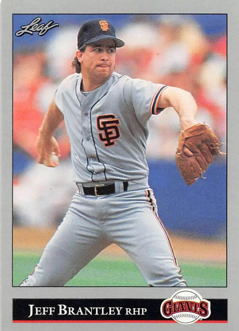 San Francisco Giants player Jeff Brantley in gray uniform throwing a pitch