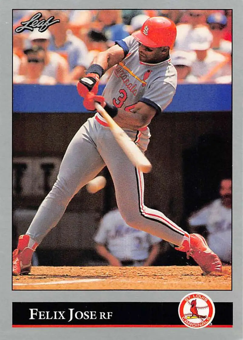 Baseball card of Felix Jose in gray away uniform for St. Louis Cardinals