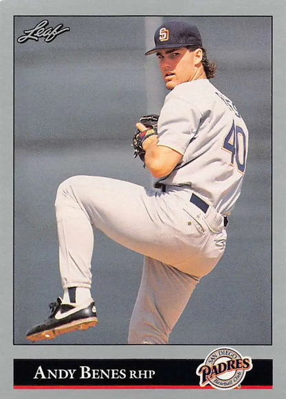 Andy Benes pitching in a San Diego Padres uniform for a baseball card collectible