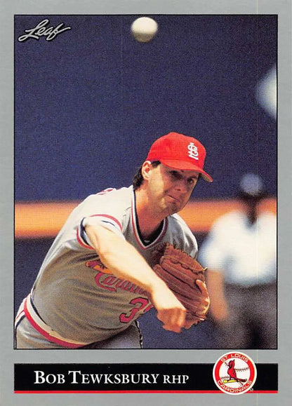 Baseball card of Bob Tewksbury in St. Louis Cardinals gray uniform and red cap