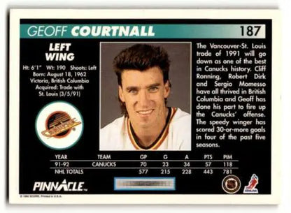 Geoff Courtnall Vancouver Canucks Hockey Card from 1992 Pinnacle original gloss