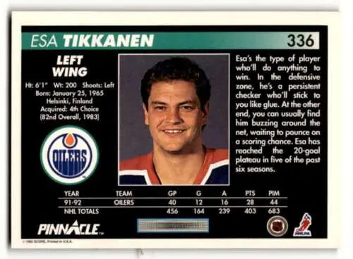 Esa Tikkanen Edmonton Oilers hockey card from 1992 Pinnacle original gloss EX/NM