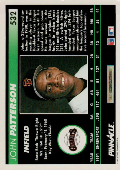 Baseball card of John Patterson from the San Francisco Giants Pinnacle series