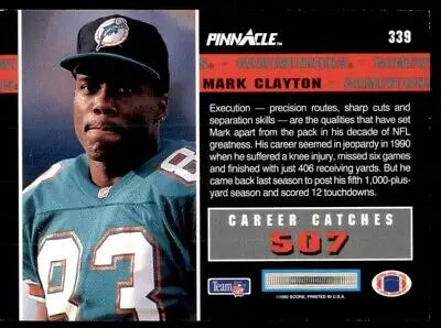 Mark Clayton Miami Dolphins football card from the 1992 Pinnacle collection