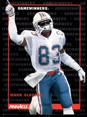 Football player in Miami Dolphins uniform, featuring Mark Clayton, 1992 Pinnacle card