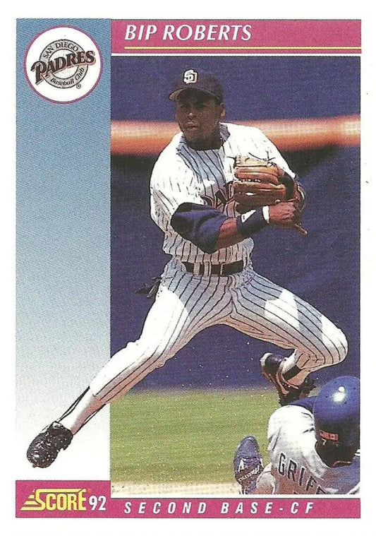 Bip Roberts fielding for the San Diego Padres in 1992 Score baseball card