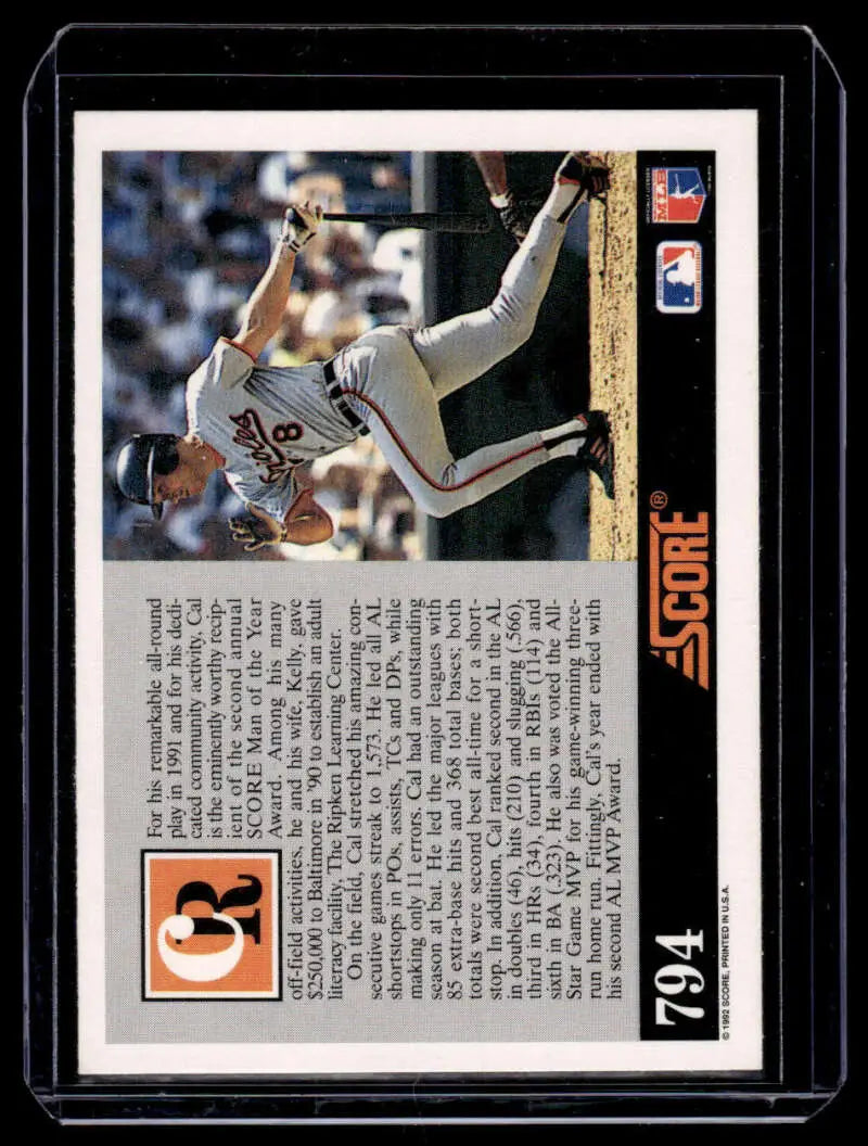 Baseball card featuring Cal Ripken Jr. of the Baltimore Orioles making a leaping catch