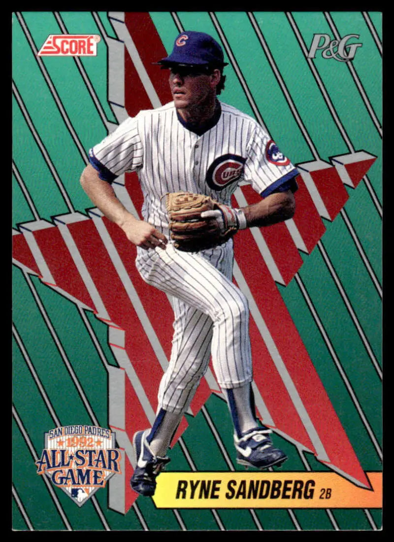 Ryne Sandberg Chicago Cubs Baseball Card in white pinstriped uniform with vibrant design