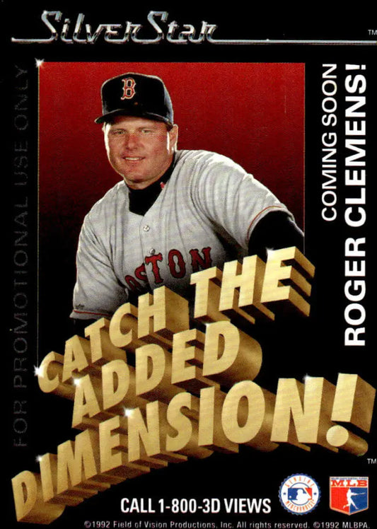 1992 Silver Star Baseball Card of Roger Clemens with gold text promoting Catch The Added Dimension