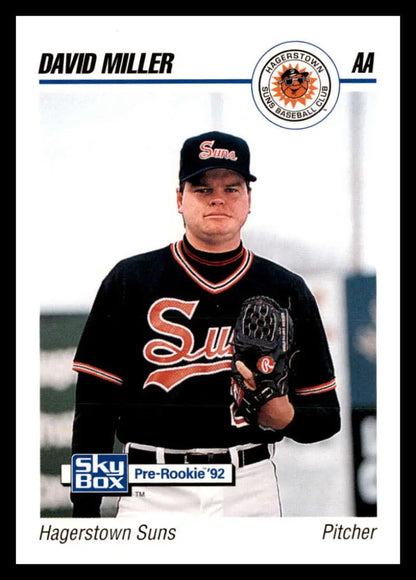 Baseball card of David R. Miller in Hagerstown Suns black and orange uniform