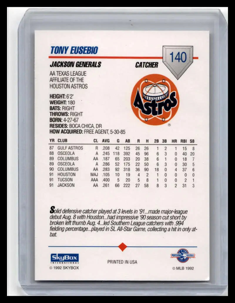 Baseball card featuring Tony Eusebio statistics for Jackson Generals catcher