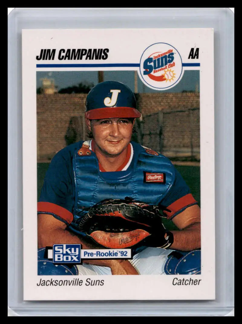 Baseball card of Jim Campanis in blue Jacksonville Suns uniform and cap