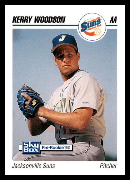 Baseball card of Kerry Woodson in a white uniform for Jacksonville Suns team