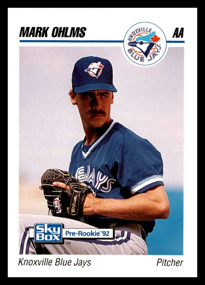 Baseball card of Mark Ohlms from the Knoxville Blue Jays in blue uniform