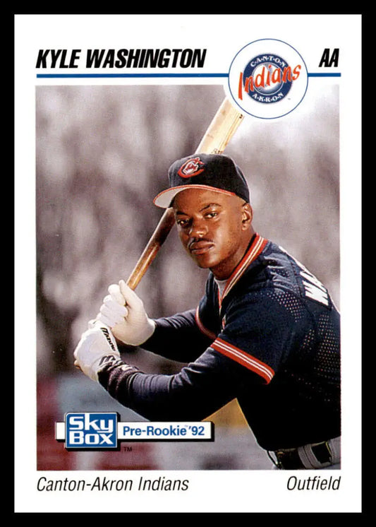 Baseball card of Kyle Washington in batting stance for Canton-Akron Indians team