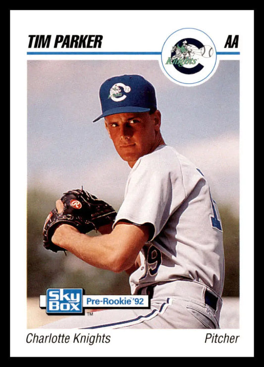 Baseball card of Tim Parker featuring Charlotte Knights pitcher in white uniform