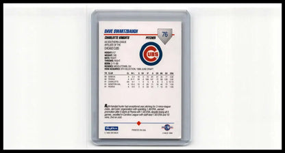 Baseball card back with statistics and Chicago Cubs logo for Dave Swartzbaugh, Charlotte Knights