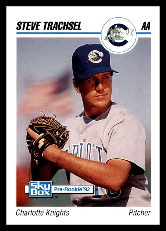 Baseball card of Steve Trachsel in Charlotte Knights uniform, 1992 Skybox AA #77