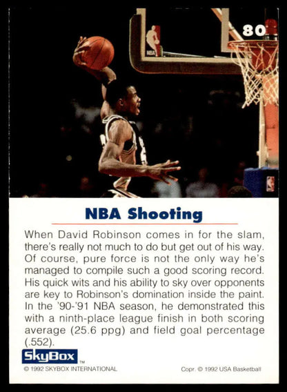 David Robinson rising for a slam dunk on a 1992 SkyBox USA basketball card