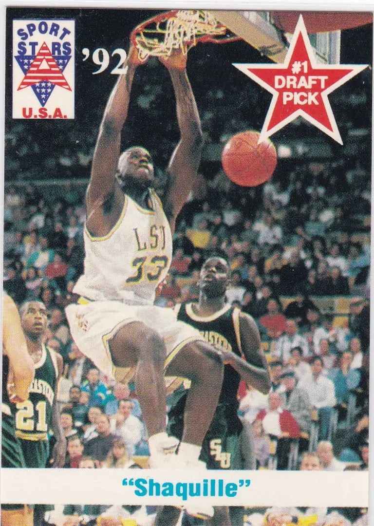 1992 Sports Stars USA Shaquille O’Neal #1 Draft Pick RC LSU Tigers basketball card image