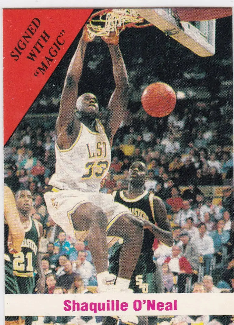 Basketball player in LSU #33 jersey dunking ball, Sports Stars USA Shaquille O’Neal