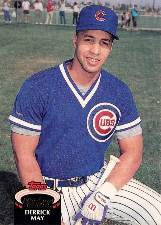 Derrick May in Chicago Cubs uniform on 1992 Topps Stadium Club baseball card