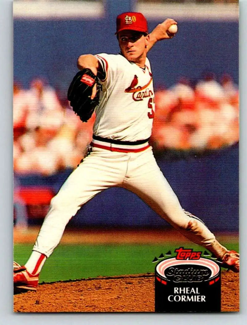 Baseball pitcher Rheal Cormier in St. Louis Cardinals uniform on Topps Stadium Club card