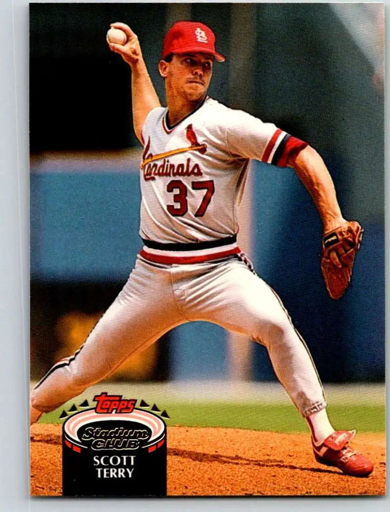 Scott Terry in pitching stance wearing #37 on 1992 Topps Stadium Club baseball card