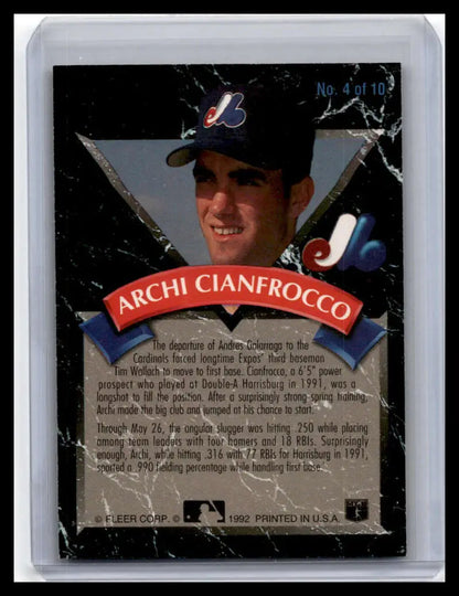 1992 Ultra #4 Archi Cianfrocco Montreal Expos Baseball Card with dark cap and red banner