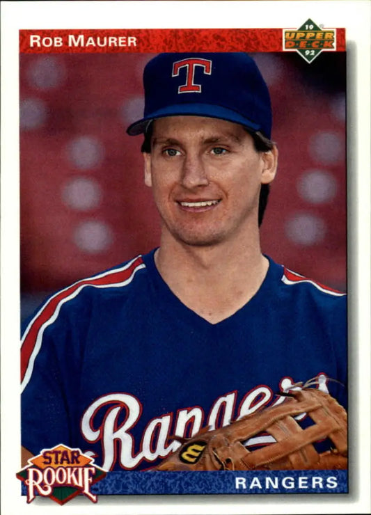 Texas Rangers baseball card featuring Rob Maurer in blue team uniform