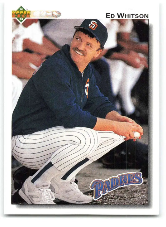 San Diego Padres baseball card featuring Ed Whitson in pinstripe uniform