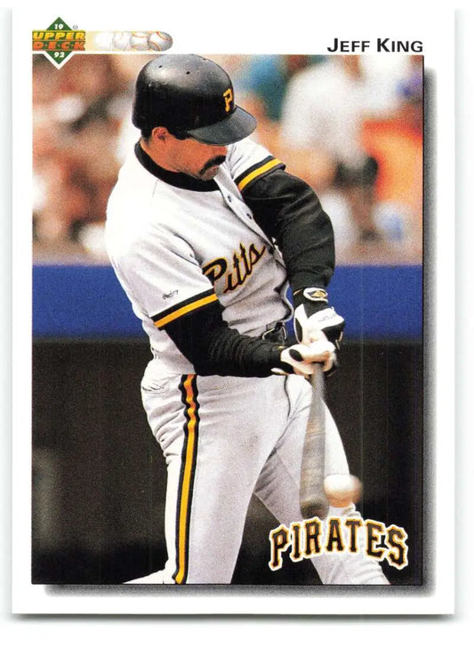 Jeff King swinging a bat in a Pittsburgh Pirates uniform on Upper Deck card