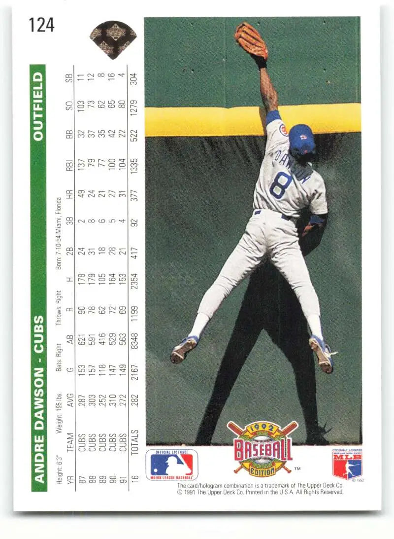 Andre Dawson leaping to catch a ball in action for Chicago Cubs Upper Deck card