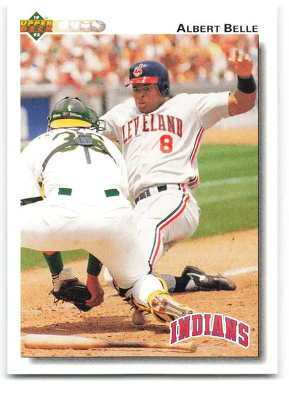 Close play at home plate on Albert Belle’s 1992 Upper Deck Cleveland Indians card