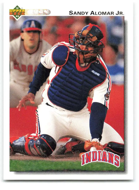 Sandy Alomar baseball card featuring Cleveland Indians catcher in navy and white gear