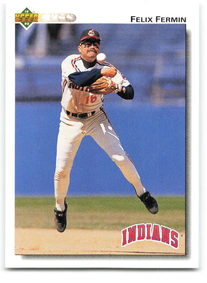 Felix Fermin in Cleveland Indians uniform making throwing motion on the field